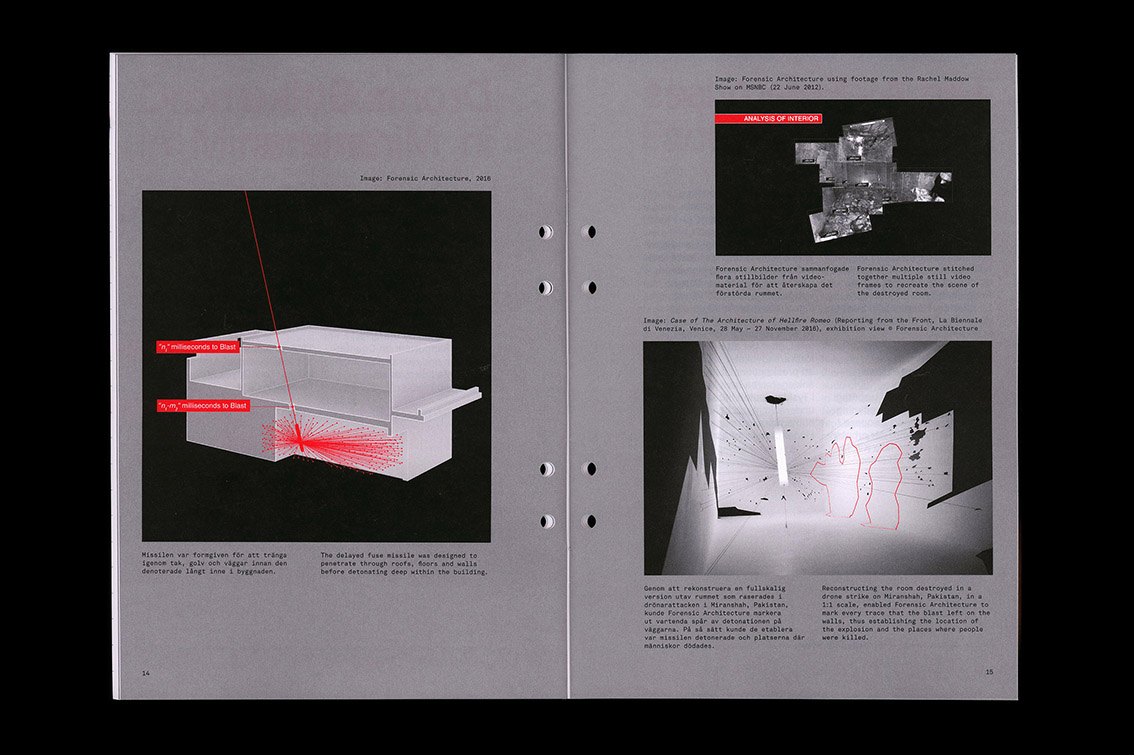 Printed Booklet spread, red grey and black images, Graphic design, Nicholas Bennett, Varv