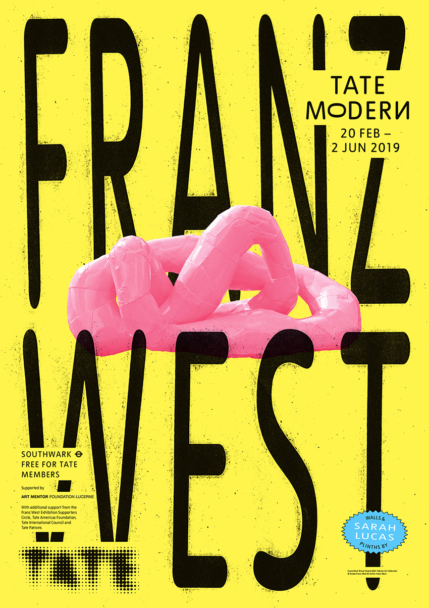 Yellow Franz West exhibition poster of at Tate Modern, Graphic design, Nicholas Bennett