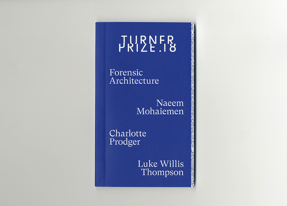 Turner Prize 2018, Blue book with artists names, Tate Britain, graphic Design, Nicholas Bennett