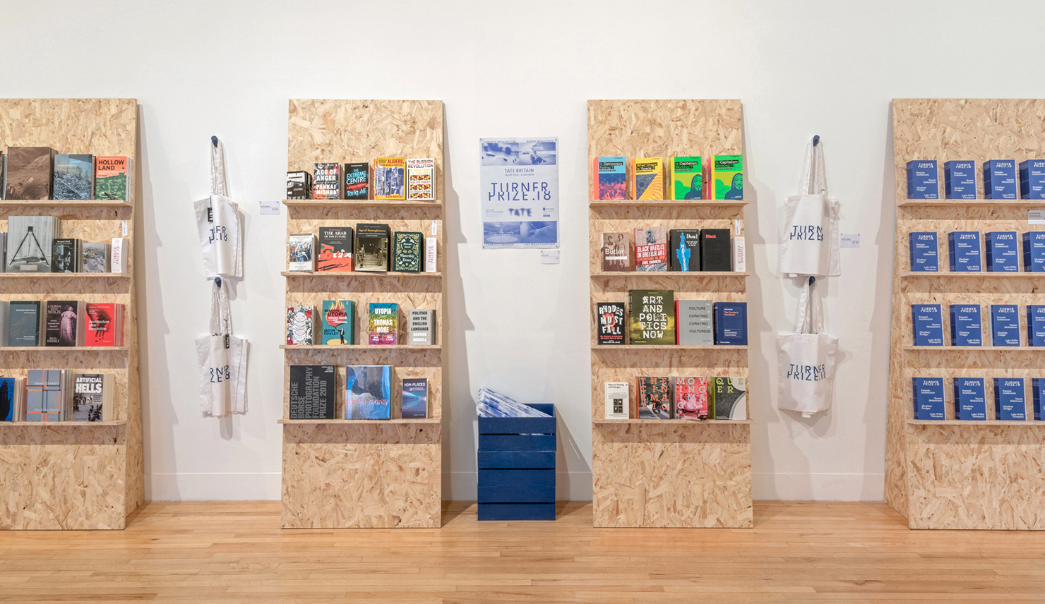 Exhibition display, shelves, poster, catalogue, Turner Prize, Tate, design, Nicholas Bennett